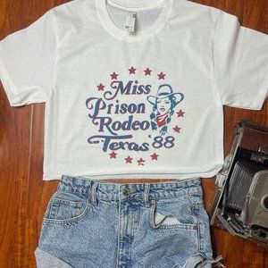Miss Prison Rodeo Texas '88 Country Western Cowgirl Cowboy Graphic Tee Crop Top